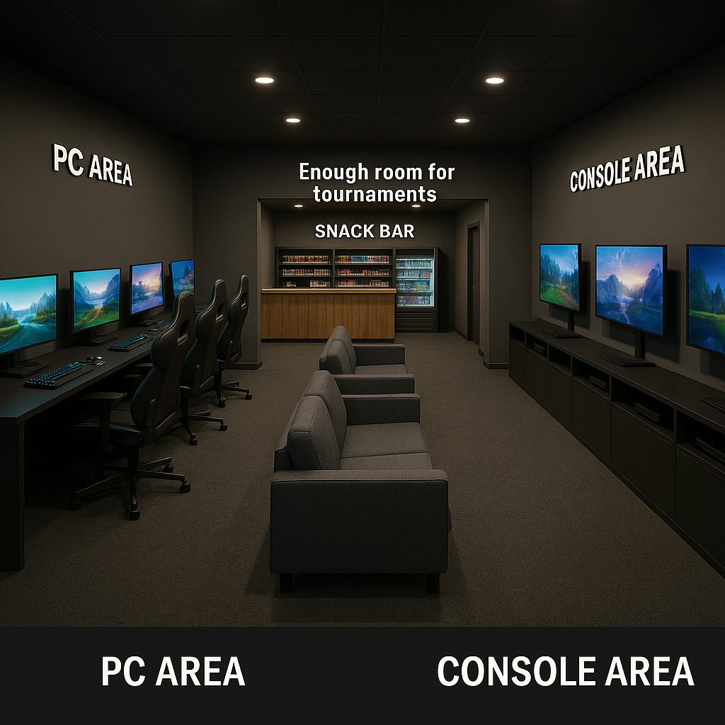 Entrance render of gaming lounge