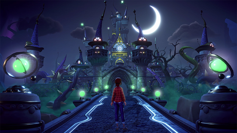 Dreamlight Valley character walking through town decorated for a seasonal event