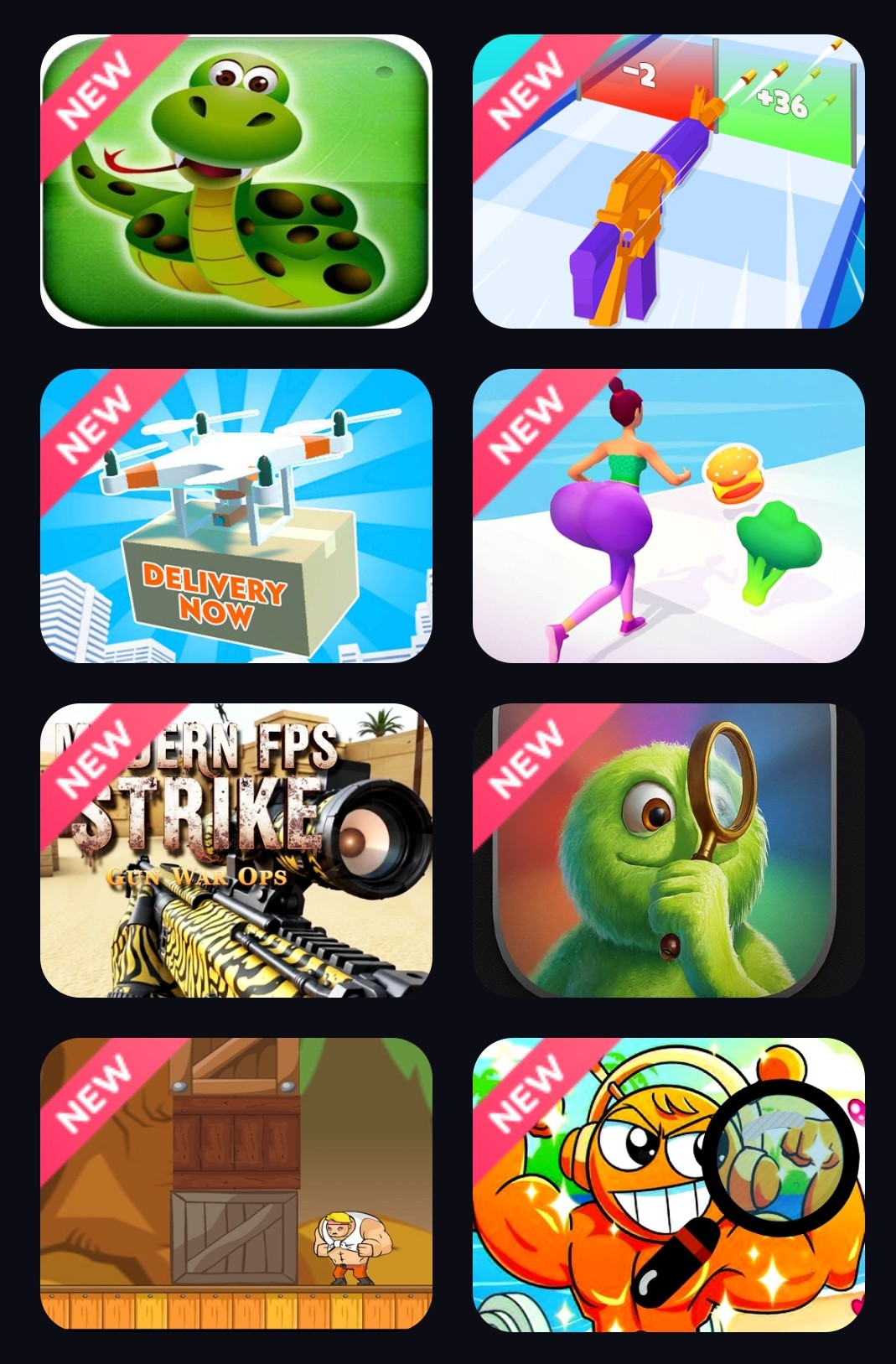 Arcade preview: grid of new games thumbnails