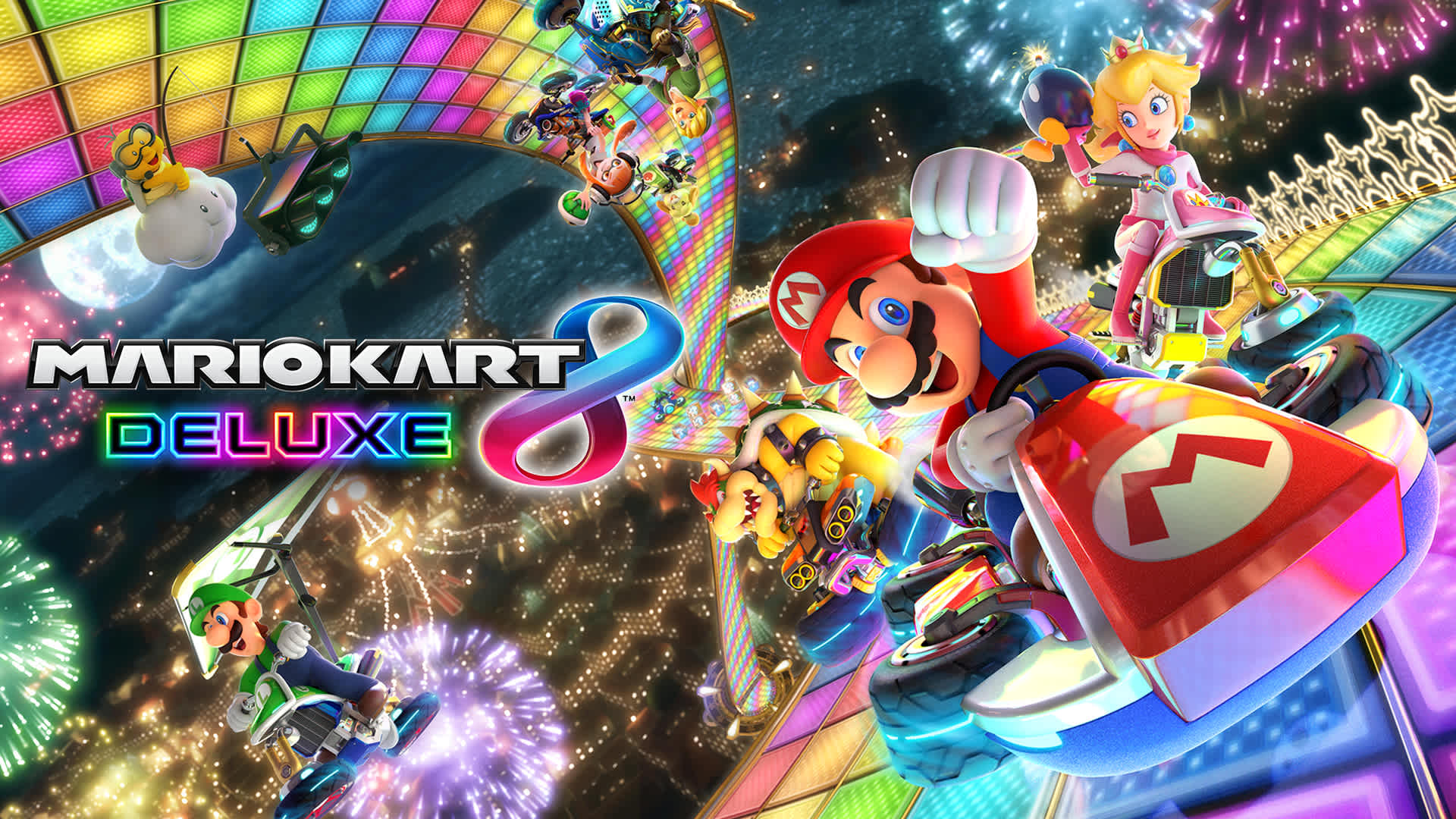 Mario Kart 8 Deluxe—drifting through an anti-gravity turn mid-race
