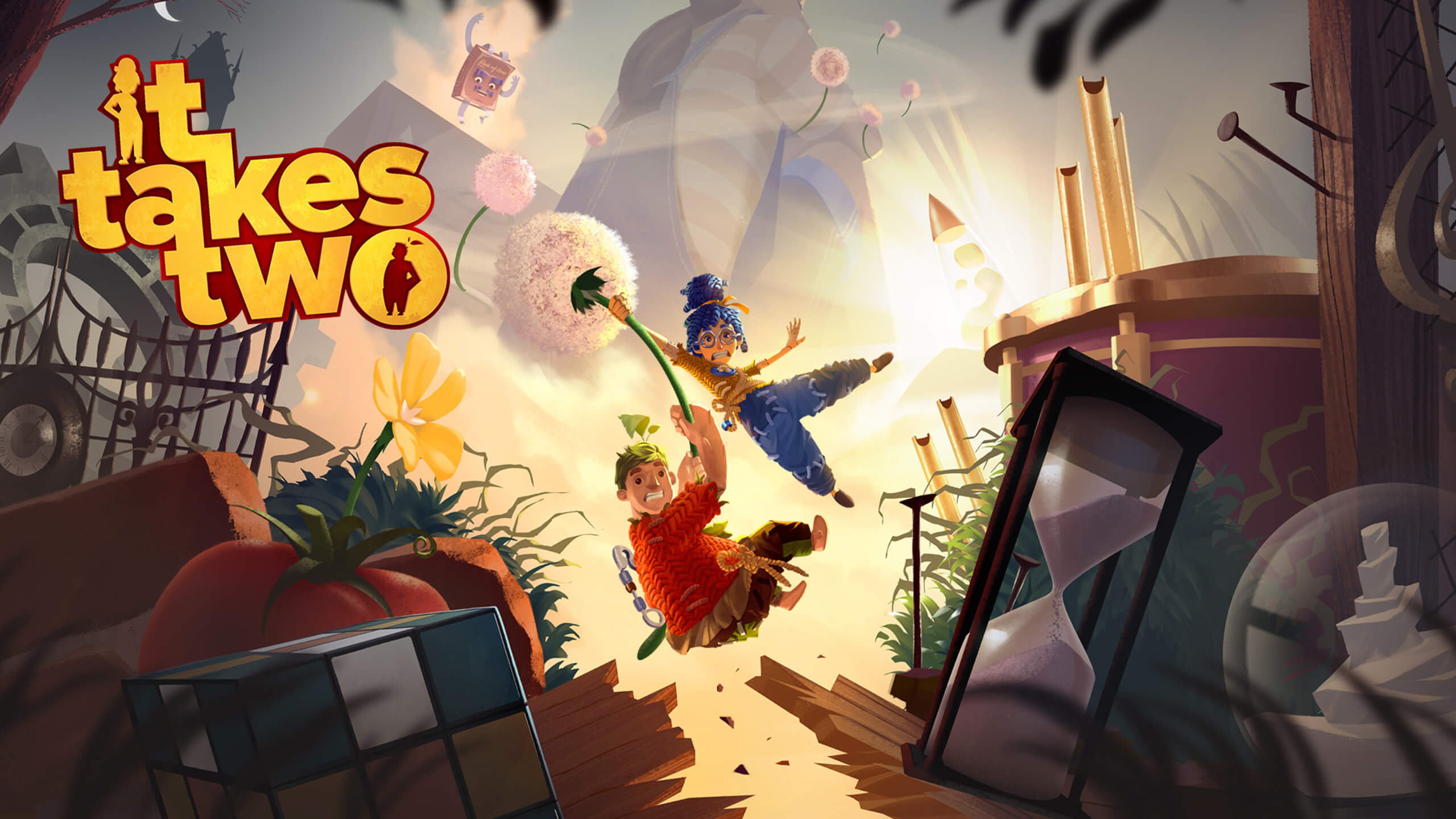 It Takes Two gameplay: Cody and May platforming together in a toy-themed level