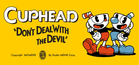 Cuphead—vintage cartoon boss fight banner with heroes posing