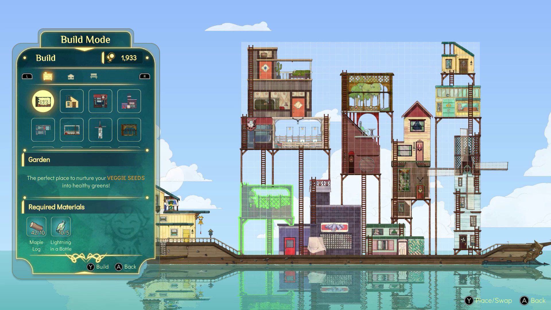 Spiritfarer boat building interface with stacked cabins