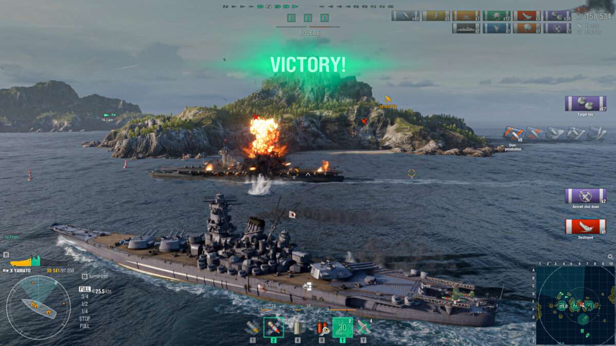 World of Warships review screenshot — Yamato battleship victory screen